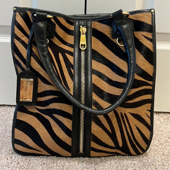 Badgley Mischka Handbags - Badgley Mischka calf hair leather top handle tote handbag purse designer zebra